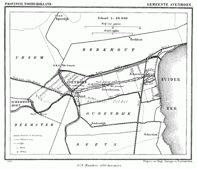 Gemeente Avenhorn in ca. 1870, kaart J. Kuijper