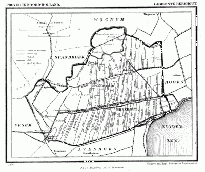 Gemeente Berkhout anno ca. 1870, kaart J. Kuijper