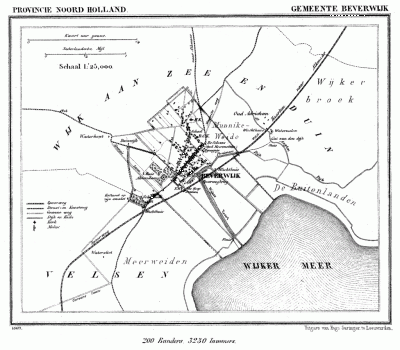 Gemeente Beverwijk in ca. 1870, kaart J. Kuijper 