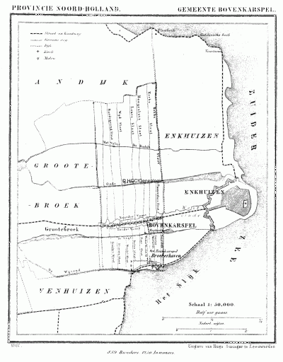 Gemeente Bovenkarspel in ca. 1870, kaart J. Kuijper