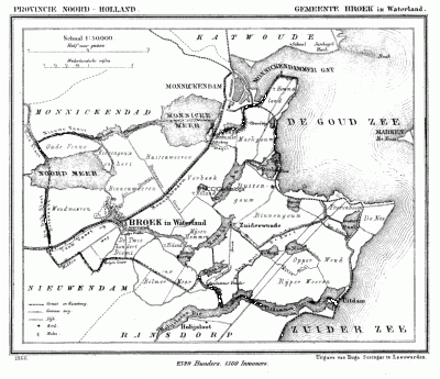 Gemeente Broek in Waterland in ca. 1870, kaart J. Kuijper
