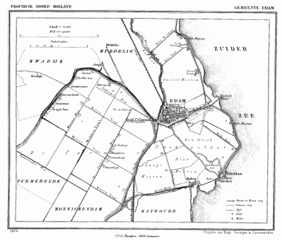Gemeente Edam in ca. 1870, kaart J. Kuijper
