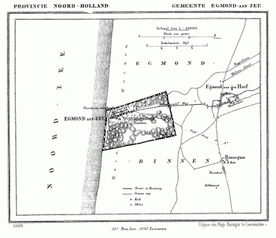 Gemeente Egmond aan Zee in ca. 1870, kaart J. Kuijper 