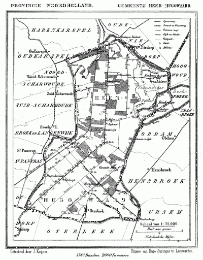 Gemeente Heerhugowaard in ca. 1870, kaart J. Kuijper