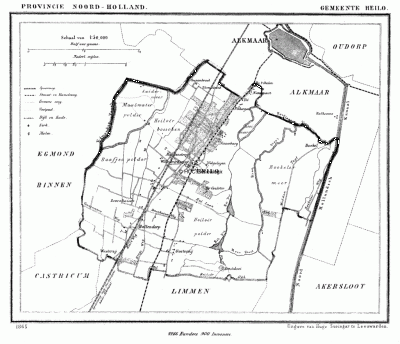 Gemeente Heiloo in ca. 1870, kaart J. Kuijper