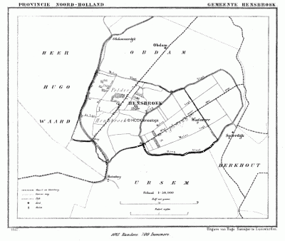 Gemeente Hensbroek in ca. 1870, kaart J. Kuijper