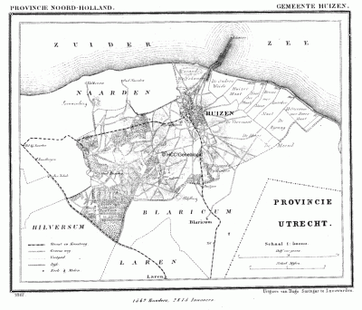 Gemeente Huizen in ca. 1870, kaart J. Kuijper