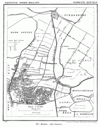 Gemeente Ilpendam in ca. 1870, kaart J. Kuijper