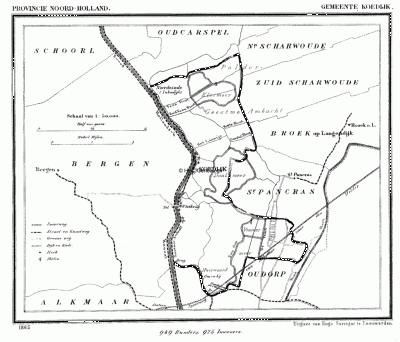 Gemeente Koedijk in ca. 1870, kaart J. Kuijper