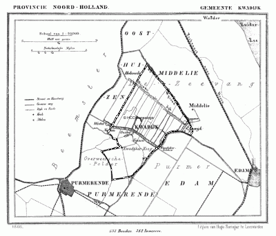 Gemeente Kwadijk in ca. 1870, kaart J. Kuijper