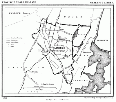 Gemeente Limmen in ca. 1870, kaart J. Kuijper