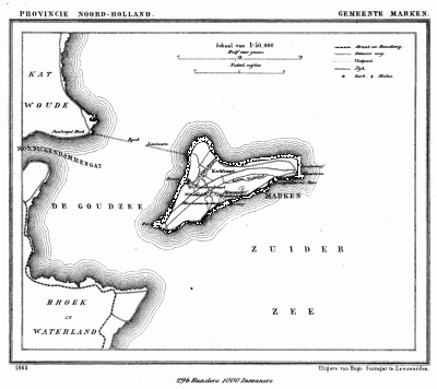 Gemeente Marken in ca. 1870, kaart J. Kuijper