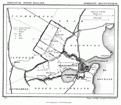 Gemeente Monnickendam in ca. 1870, kaart J. Kuijper