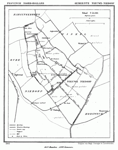 Gemeente Nieuwe Niedorp in ca. 1870, kaart J. Kuijper