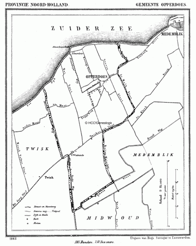 Gemeente Opperdoes in ca. 1870, kaart J. Kuijper