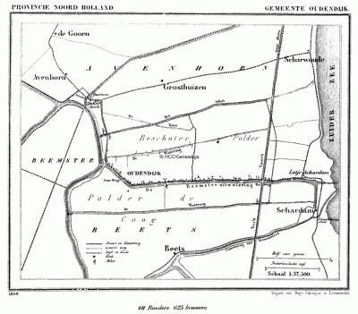 Gemeente Oudendijk in ca. 1870, kaart J. Kuijper