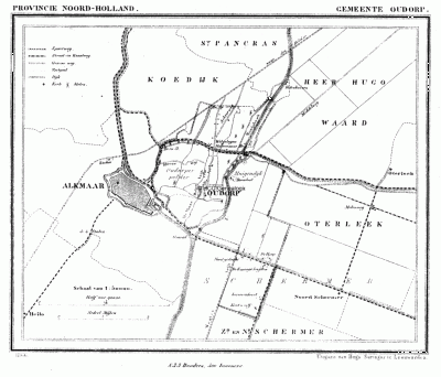 Gemeente Oudorp in ca. 1870, kaart J. Kuijper