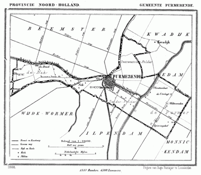 Gemeente Purmerend in ca. 1870, kaart J. Kuijper