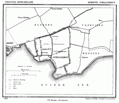 Gemeente Schellinkhout in ca. 1870, kaart J. Kuijper