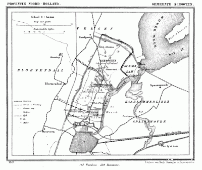 Gemeente Schoten anno ca. 1870, kaart J. Kuijper