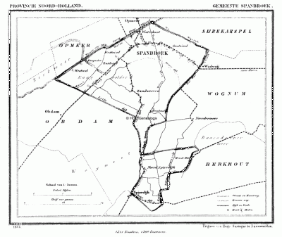 Gemeente Spanbroek in ca. 1870, kaart J. Kuijper