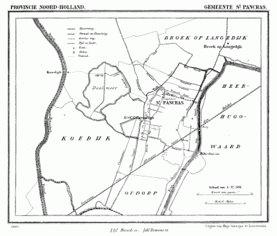 Gemeente Sint Pancras in ca. 1870, kaart J. Kuijper
