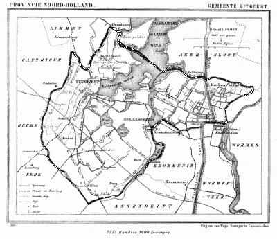 Gemeente Uitgeest in ca. 1870, kaart J. Kuijper