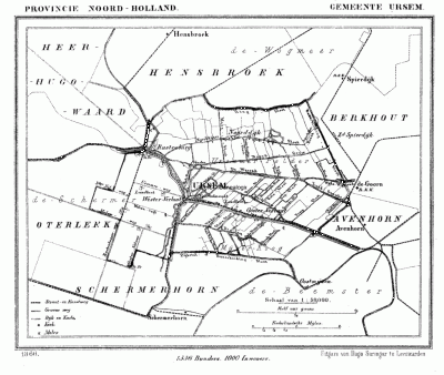 Gemeente Ursem in ca. 1870, kaart J. Kuijper