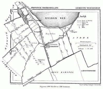 Gemeente Wervershoof in ca. 1870, kaart J. Kuijper