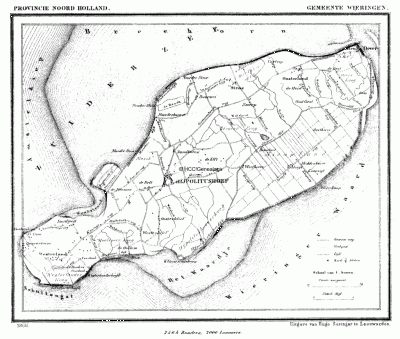 Gemeente Wieringen in ca. 1870, kaart J. Kuijper