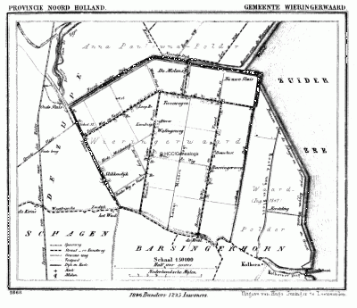 Gemeente Wieringerwaard in ca. 1870, kaart J. Kuijper