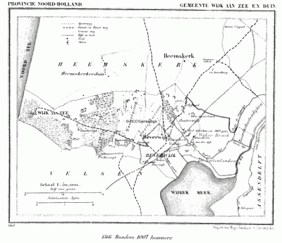 Gemeente Wijk aan Zee en Duin in ca. 1870, kaart J. Kuijper