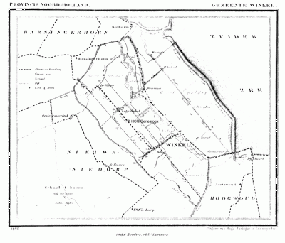 Gemeente Winkel in ca. 1870, kaart J. Kuijper