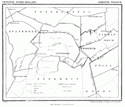 Gemeente Wognum in ca. 1870, kaart J. Kuijper