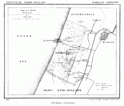 Gemeente Zandvoort in ca. 1870, kaart J. Kuijper