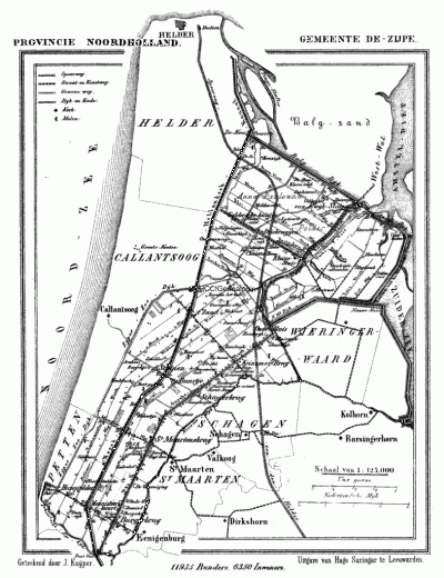 Gemeente Zijpe anno ca. 1870, kaart J. Kuijper