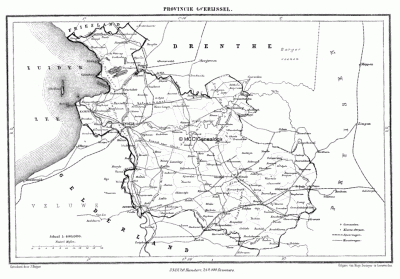 Provincie Overijssel in ca. 1870, kaart J. Kuijper