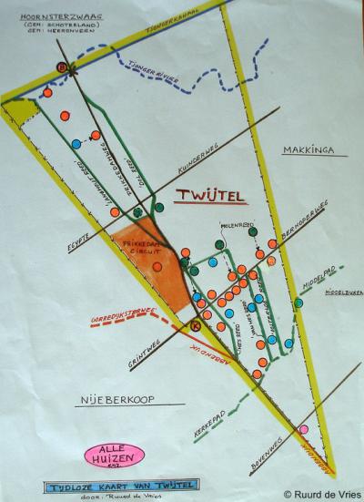 Kaart met de ligging van de 'overgebleven taartpunt' Twijtel