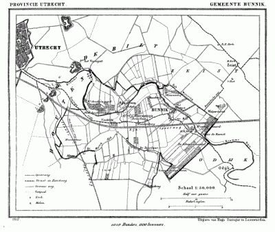 Gemeente Bunnik in ca. 1870, kaart J. Kuijper