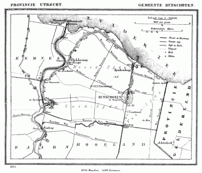 Gemeente Bunschoten in ca. 1870, kaart J. Kuijper