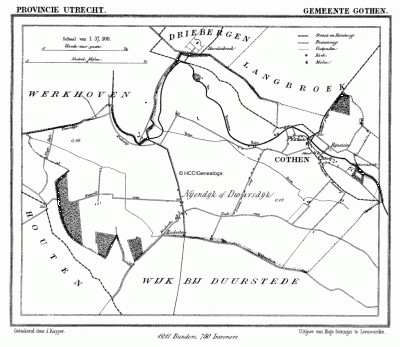 Gemeente Cothen in ca. 1870, kaart J. Kuijper