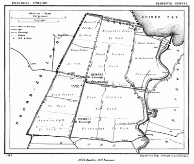 Gemeente Eemnes in ca. 1870, kaart J. Kuijper