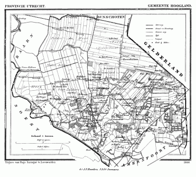 Gemeente Hoogland in ca. 1870, kaart J. Kuijper