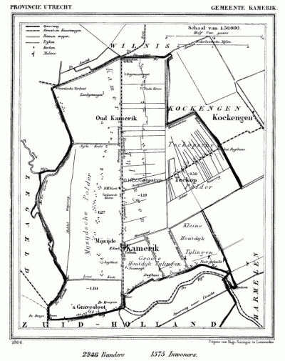 Gemeente Kamerik in ca. 1870, kaart J. Kuijper