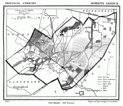 Gemeente Leersum in ca. 1870, kaart J. Kuijper