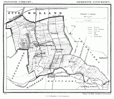 Gemeente Linschoten in ca. 1870, kaart J. Kuijper
