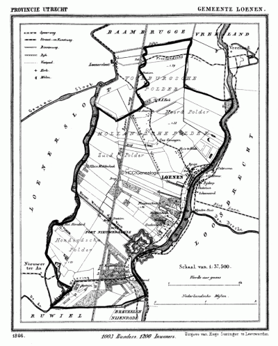 Gemeente Loenen in ca. 1870, kaart J. Kuijper