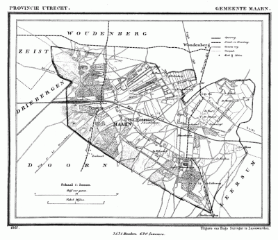 Gemeente Maarn in ca. 1870, kaart J. Kuijper