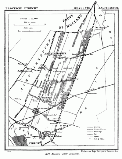 Gemeente Maartensdijk in ca. 1870, kaart J. Kuijper