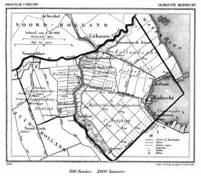 Gemeente Mijdrecht in ca. 1870, kaart J. Kuijper